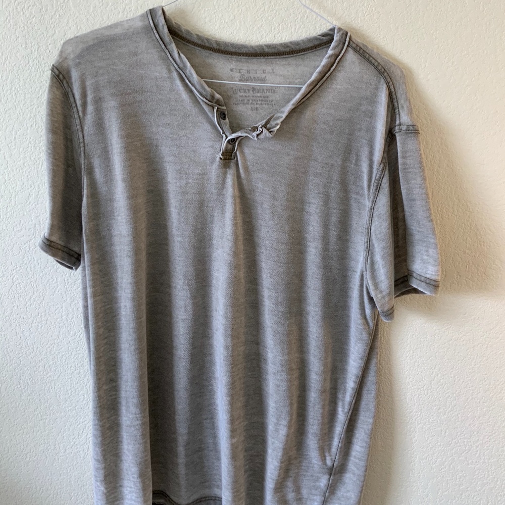 Lucky Brand Mens Burnout Button Notch Shirt Dark Olive Large